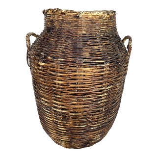 Extra Large Vintage Woven Rattan Decor Basket For Sale