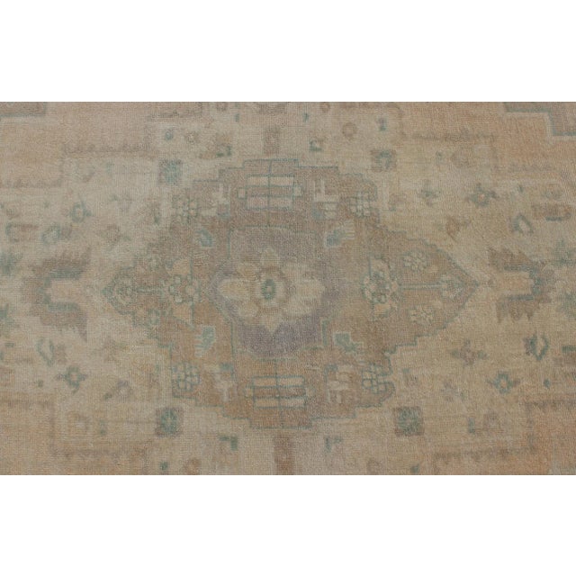 Faded Turkish Hand Knotted Oushak With Medallion With Muted Colors of Tan, Muted Light Peach For Sale - Image 10 of 13