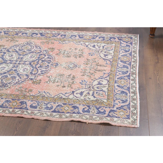 1970s Turkish Oushak Handmade Wool Cotton Pink Area Rug For Sale - Image 9 of 10