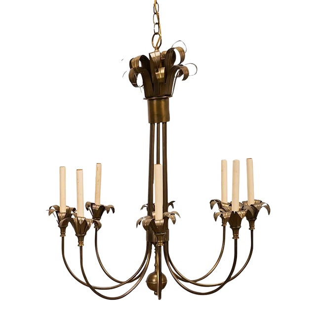 Late 20th Century 8-Light Brass Chandelier, Style of Tommi Parzinger For Sale
