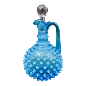 Early 19th Century Hobbs Brockunier No. 323 Dew Drop Blue Opal Glass Hobnail Cruet & Stopper