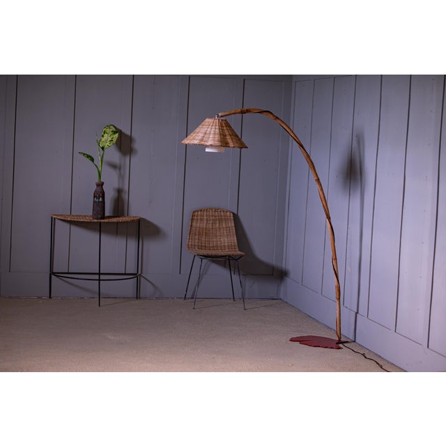 Thalia Double Rattan Floor Lamp With 2 Adjustable Woven Floral Conical Shades For Sale - Image 13 of 14