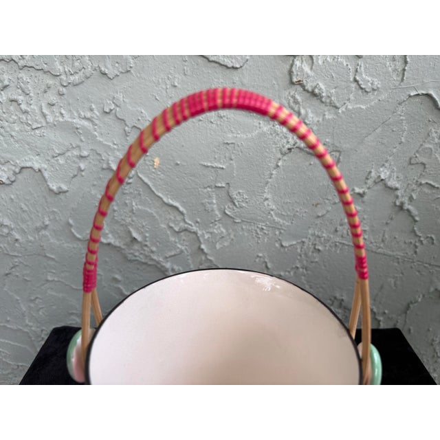 Vintage Hand-Painted Ceramic Candy Bucket With Wrapped Handle, Pink Ombre Finish For Sale - Image 9 of 11