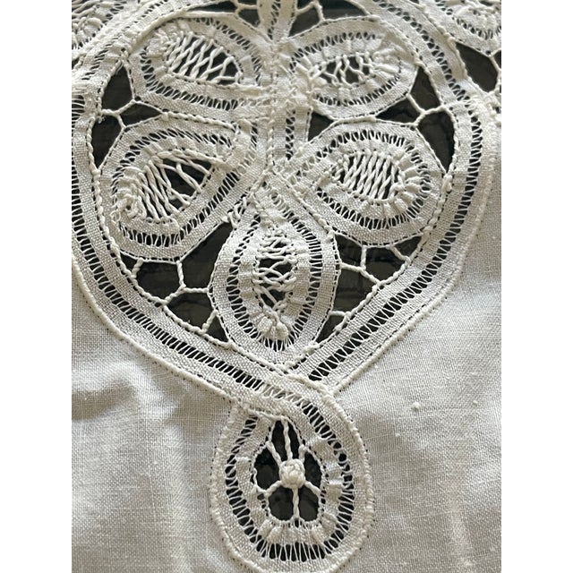 European linen with crochet lace borders oval table dolly.