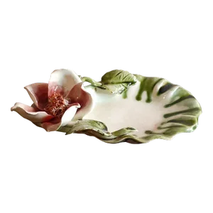 1960s California Pottery Vee Jackson Shell Dish With Applied Magnolia