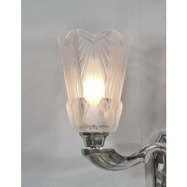 Metal Pair of French Art Deco Double Uplight Wall Sconces by Jean Gauthier, 1930s For Sale - Image 7 of 7
