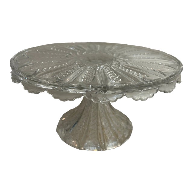 Antique Duncan Miller “Mardi Gras” Pressed Glass Pedestal Cake Plate For Sale