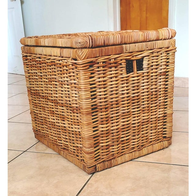 Mid-Century Modern Large Square Rattan Chest, Vintage For Sale - Image 3 of 12