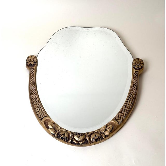 Glass Swedish Grace Carved Giltwood Mirror with Beveled Glass and Roses, 1930 For Sale - Image 7 of 17