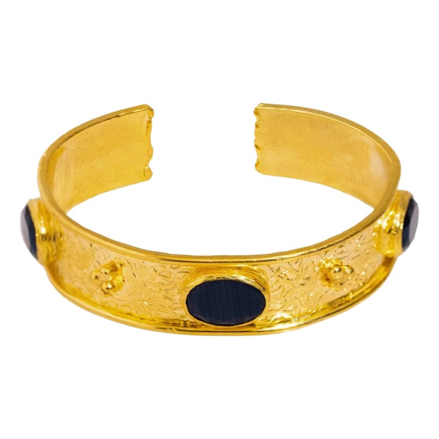 Cleopatra Sapphire Gemstone & Gold Antique Cuff Bracelet For Sale