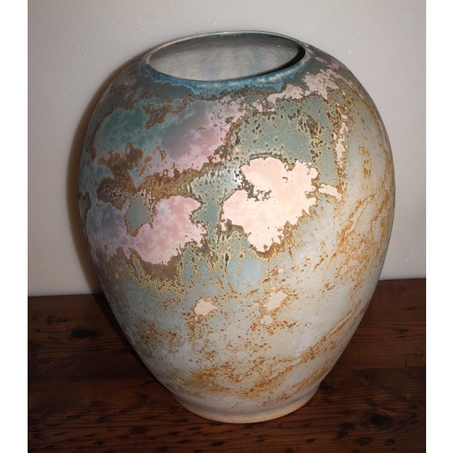 Tony Evans 1970s Tony Evans Raku "Ancient Sands" Large Vase Vessel, Signed For Sale - Image 4 of 6