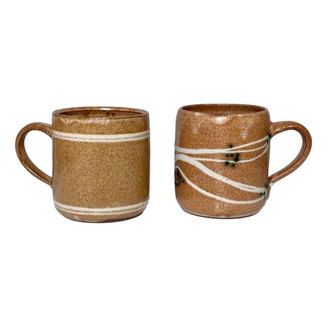 Studio Ceramic Mugs with Individual Decoration by Helma Klett, Germany, 1980s, Set of 2 For Sale