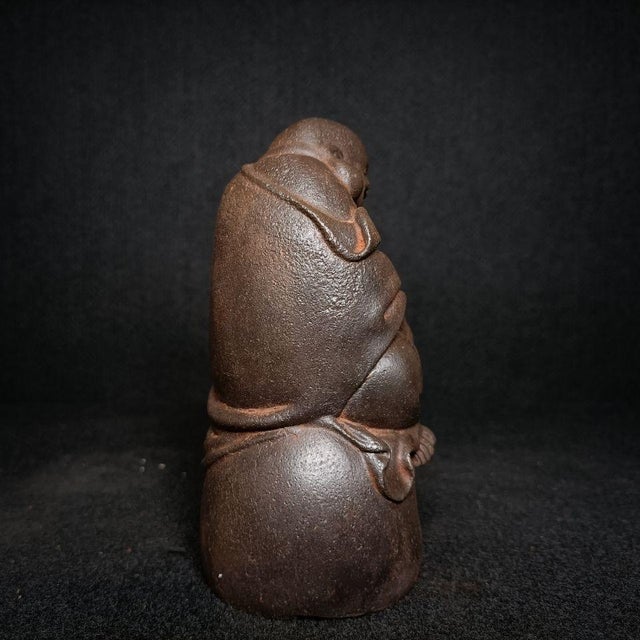 Late 20th Century Cast Iron Laughing Maitreya Buddha Seated Statue, Happy Buddha Sculpture, Chinese Decorative Figurine For Sale - Image 5 of 7