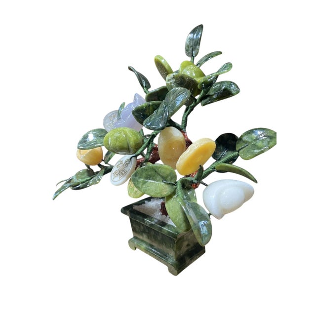 Vintage Carved Jade Color Soap Stone Bonsai Lucky Money Tree 11" H For Sale - Image 4 of 10