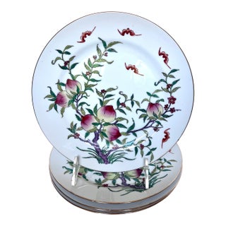 Vintage Japanese Porcelain Famille Rose Peach & Bat Plates - Set of 4 (10.25") For Sale