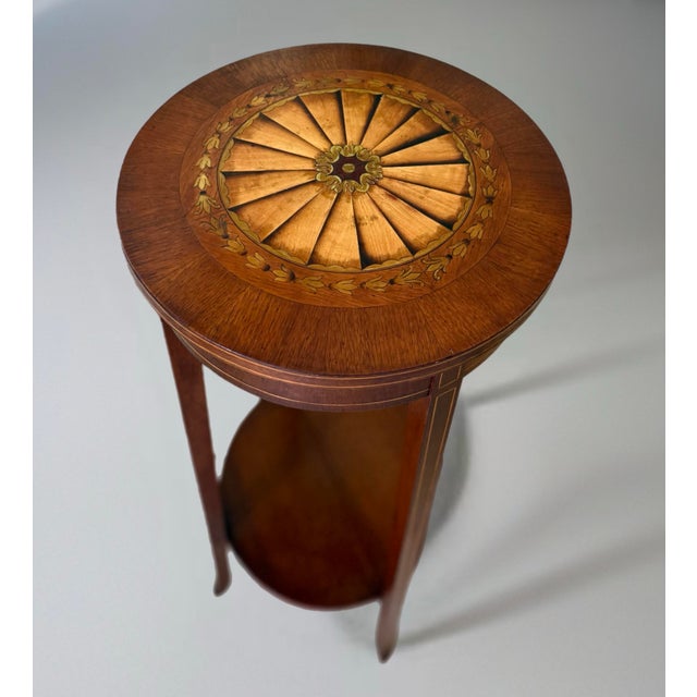 French French Walnut Two Tiered Table With Fruitwood Inlay For Sale - Image 3 of 8