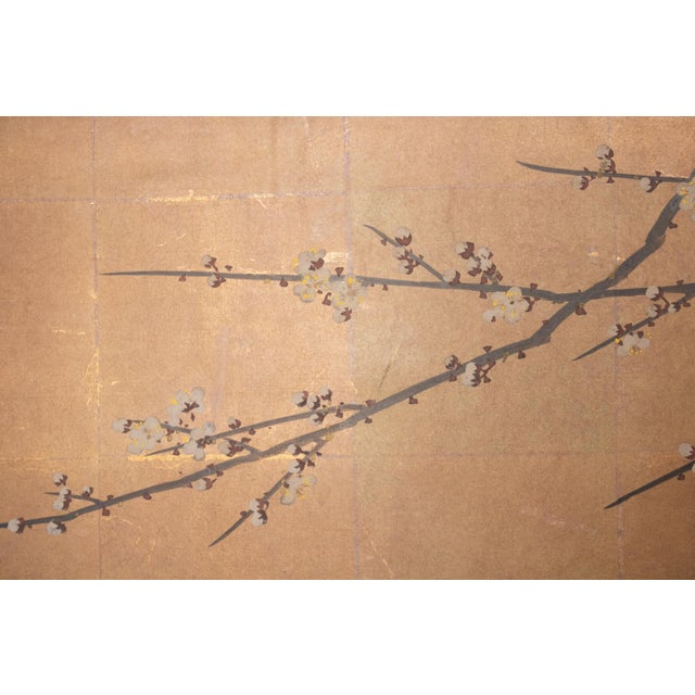 Wood "Plum Blossom, Peony, Iris" by Kokei, 1970s Showa Era Japanese Painted Byobu Screen For Sale - Image 7 of 18