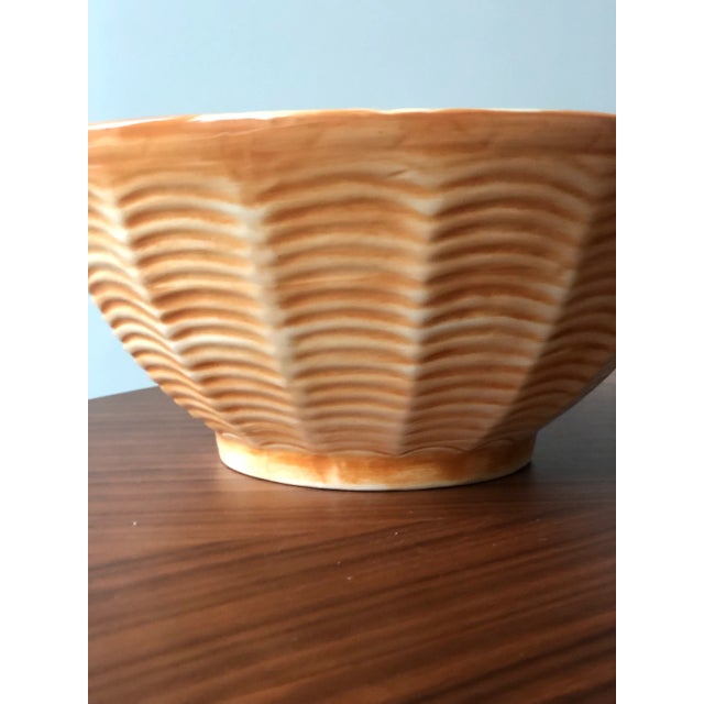 Vintage Portuguese Ceramic Basket Weave Serving Bowl For Sale - Image 4 of 7