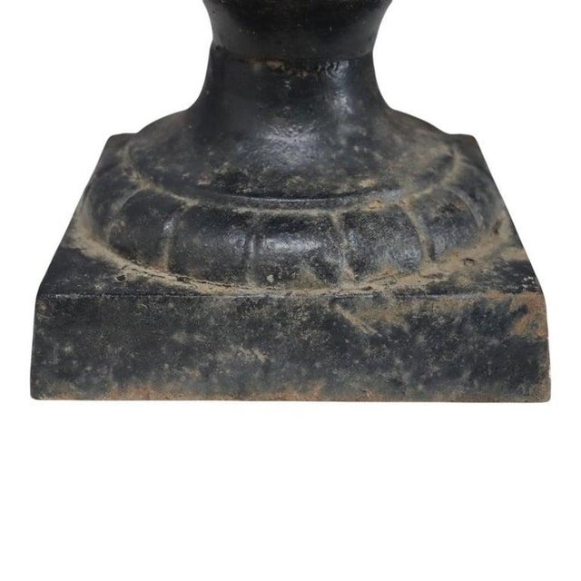 1900 - 1909 Pair of Petite Antique Cast Iron Garden Urns With Handles C1900 For Sale - Image 5 of 6
