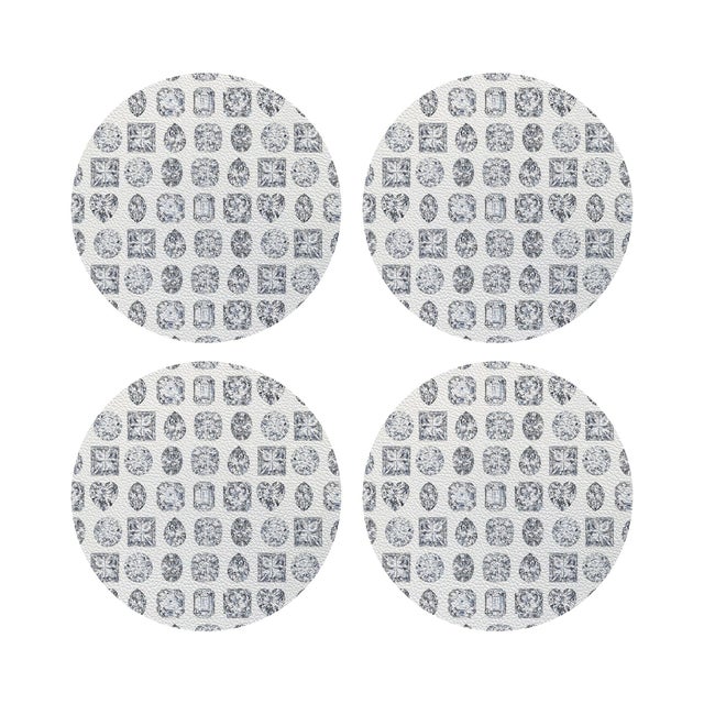 Bougie Diamonds Ice Vegan Leather Round Pebble Placemat, Set of 4 For Sale - Image 4 of 5