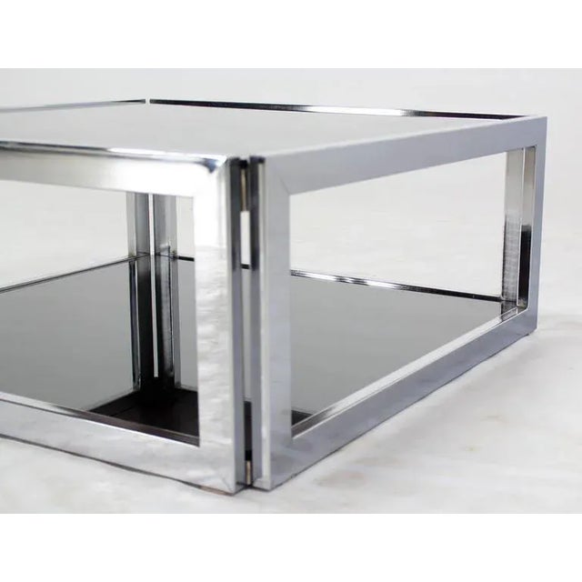Mid Century Modern Square Chrome Smoked Glass Coffee Table