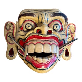 Vintage Hand-Carved Balinese Demon Mask With Articulated Jaw For Sale