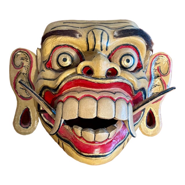 Vintage Hand-Carved Balinese Demon Mask With Articulated Jaw For Sale