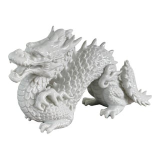 Vintage White Ceramic Dragon Sculpture Chinoiserie Hollywood Regency Figurine For Sale