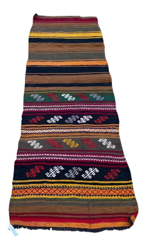Turkish Vintage Striped Tribal Kilim Rug