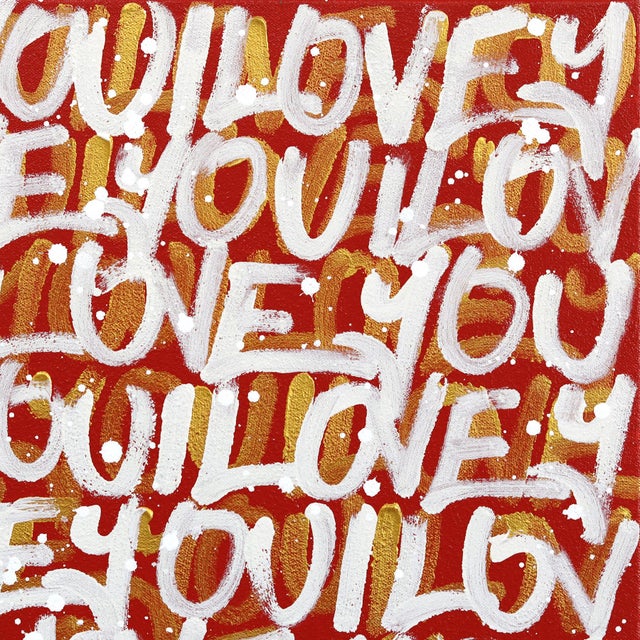 Goldie - Abstract Fiery 'I Love You' Graffiti Mixed Media Painting on Canvas Original Artwork by Amber Goldhammer For Sale - Image 4 of 9