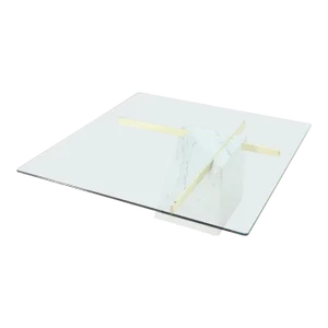 Brass and Marble Base Glass Top Square Coffee Table
