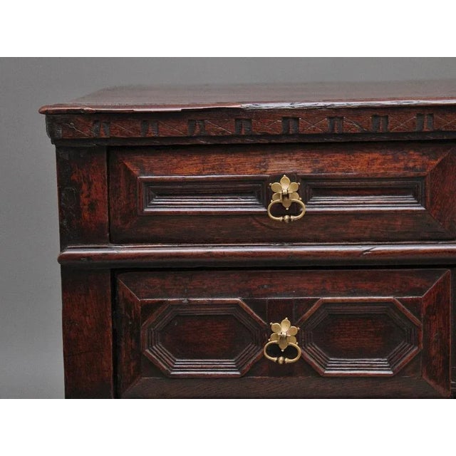 Brown Antique Oak Moulded Front Chest of Drawers, 1700 For Sale - Image 8 of 10
