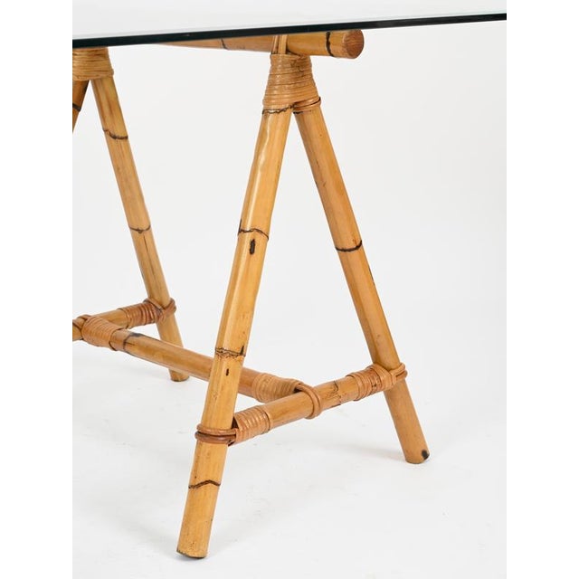 Mid-Century Trestle Desk in Bamboo and Rattan from Vivai del Sud, Italy, 1970s, Set of 2 For Sale - Image 9 of 15