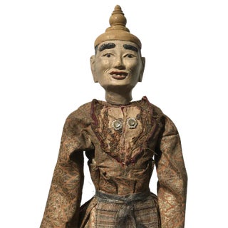 Myanmarese Doll in Brown Robes and Hat For Sale