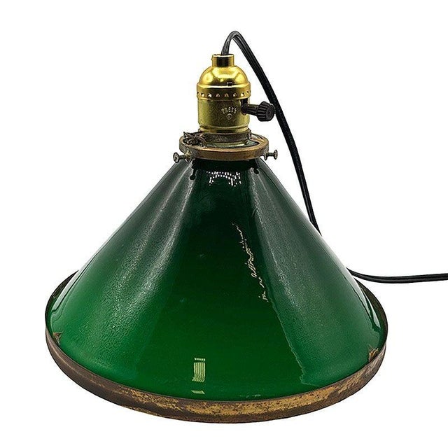 Art Deco 1920s Art Deco Banker/Poker Hanging Ceiling Light W/ 9" Brass Rim Green Glass Shade For Sale - Image 3 of 12