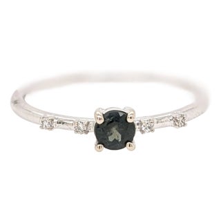 Natural Alexandrite Ring w Natural Diamonds in Solid 14K White Gold Round 4mm For Sale