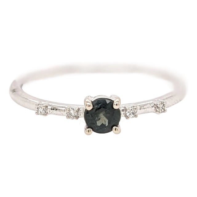 Natural Alexandrite Ring w Natural Diamonds in Solid 14K White Gold Round 4mm For Sale