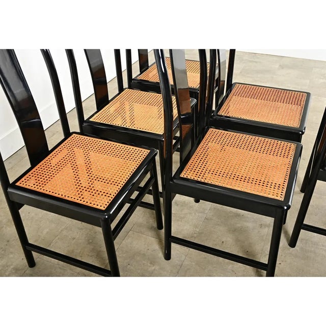 Wood Vintage Italian Ebonized and Cane Seat Dining Chairs – Set of 6 For Sale - Image 7 of 12