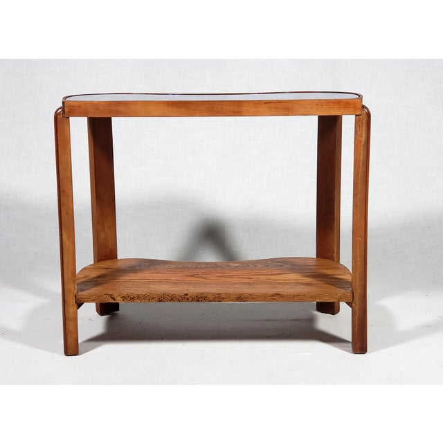 Glass Vintage Original Art Deco Cobalt Blue Mirror Glass Kidney Shape Solid Wood End Table For Sale - Image 7 of 14