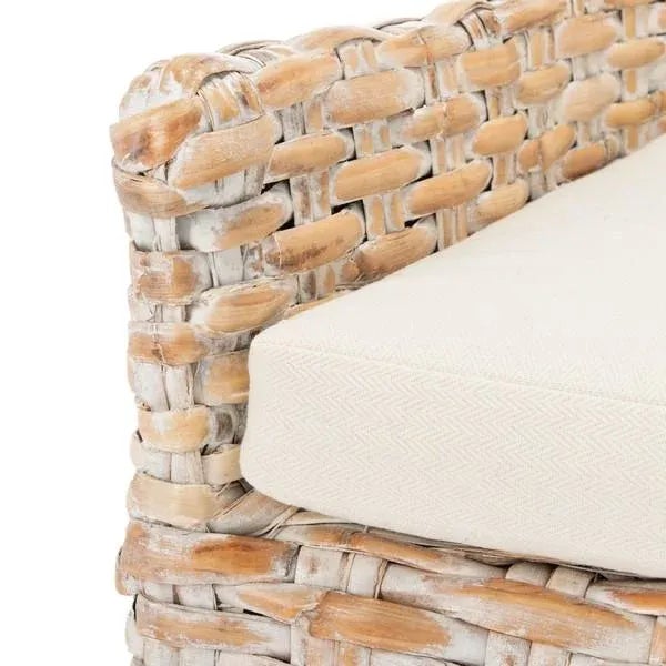 Wood Cristen Rattan Accent Chair with Cushion - Natural White Wash/ White For Sale - Image 7 of 11