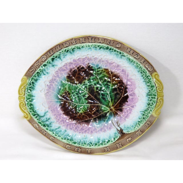 Victorian Late 19th Century Antique Majolica Motto Bread Tray For Sale - Image 3 of 12