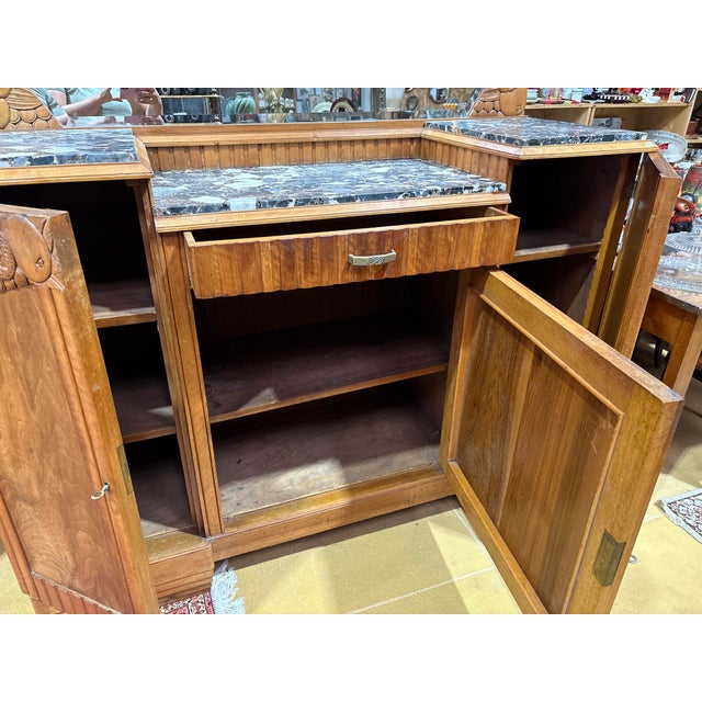 French Art Deco Walnut Sideboard with Marble Top and Original Mirror, 1930s For Sale - Image 10 of 15