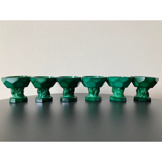 A beautiful set of six (6) master salt cellars or egg cup holders in sculptural botanical Art Deco ocatagonal geometric...