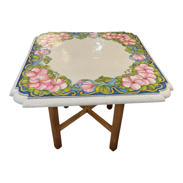 Vintage Italian Floral Concrete Table For Sale