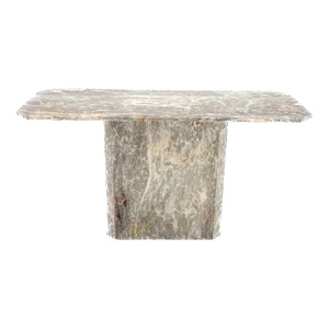 Single Pedestal Grey Italy Marble Top Mid-Century Modern Console Sofa Table