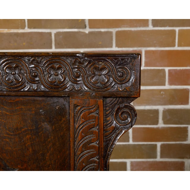 English George III Period Early 18th Century Oak Armchair with Carved Back For Sale - Image 4 of 12