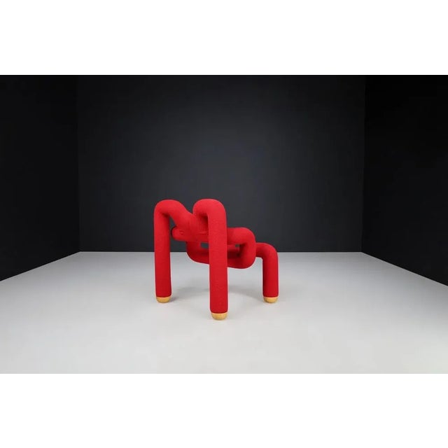 Postmodern Chair in Original Red Fabric attributed to Terje Ekstrom, Norway, 1984 For Sale - Image 6 of 10