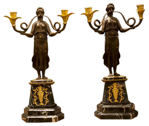 Vintage French Empire Style Candelabra in Gilt and Bronze, Set of 2