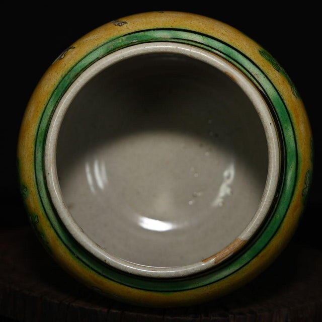 Ceramic 1950s Sancai Yellow Ground Porcelain Jar, Chinese Scholar Figural Scene Pot For Sale - Image 7 of 9