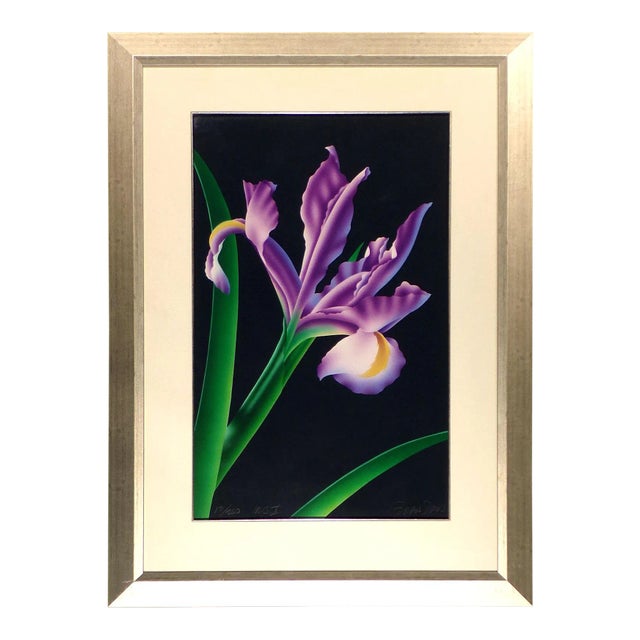Brian Davis "Iris V" Hand Signed Original Floral Airbrushed Limited Edition Art Framed For Sale